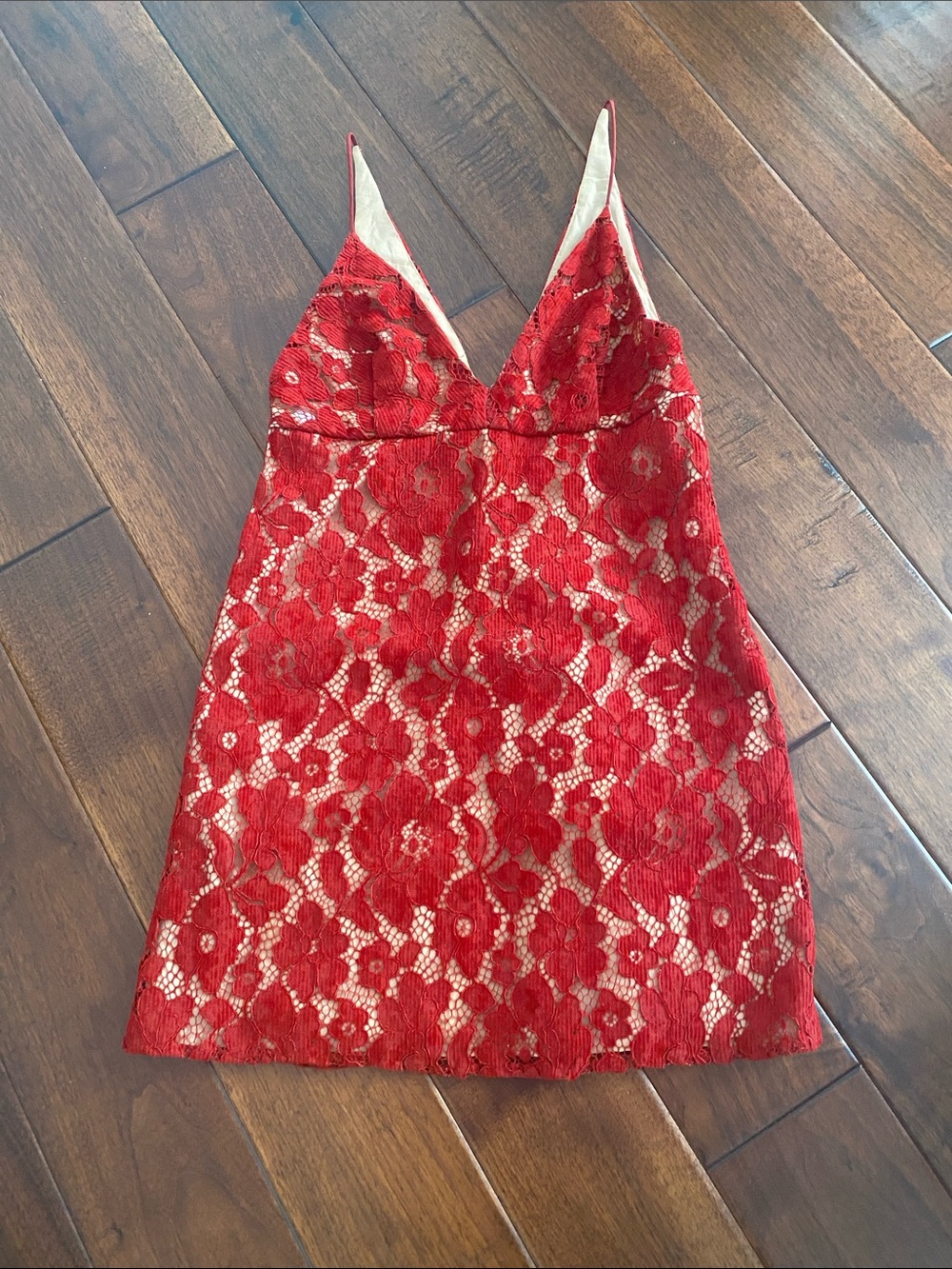 Free People Red Floral Lace Slip Dress